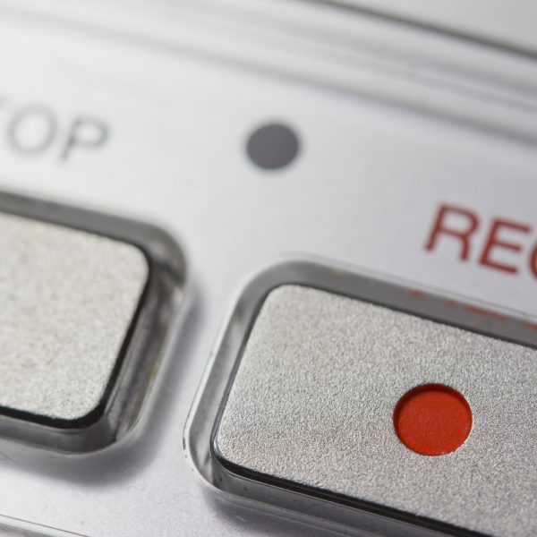 Macro view of a button on the Recording on a digital voice recorder